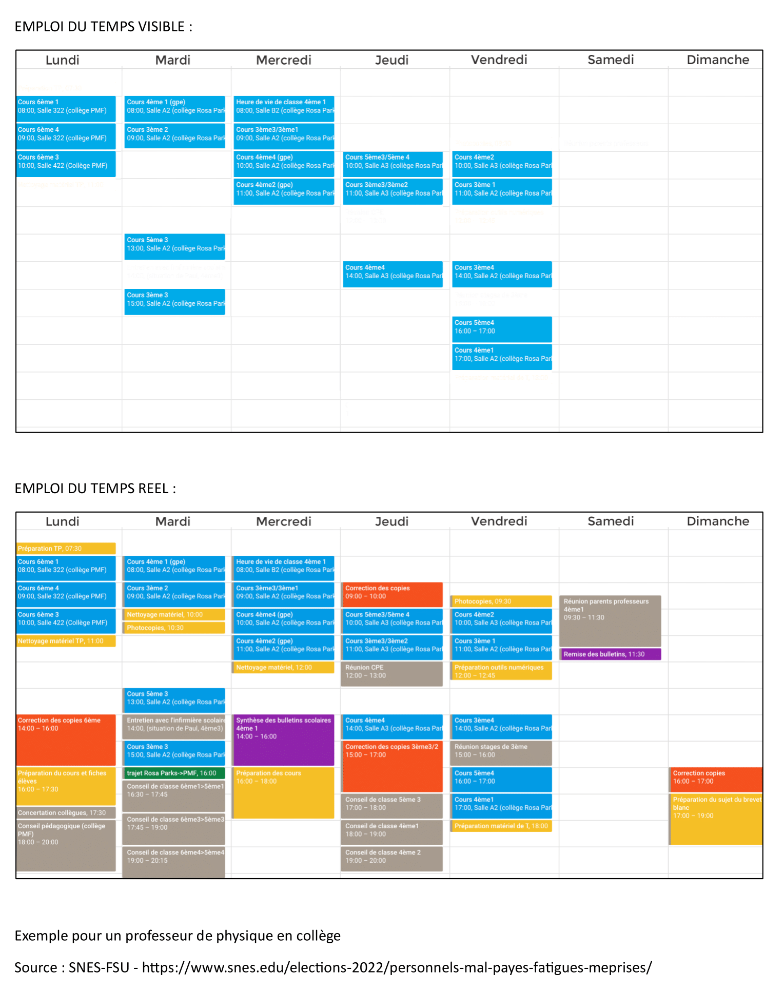 comparaison emploi du temps rel et emploi du temps visible d'un professeur de physique title=